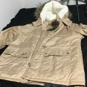 Bella Donna Moda Italiana Beige Quilted Lined Parka Jacket with Faux Fur Hood XL